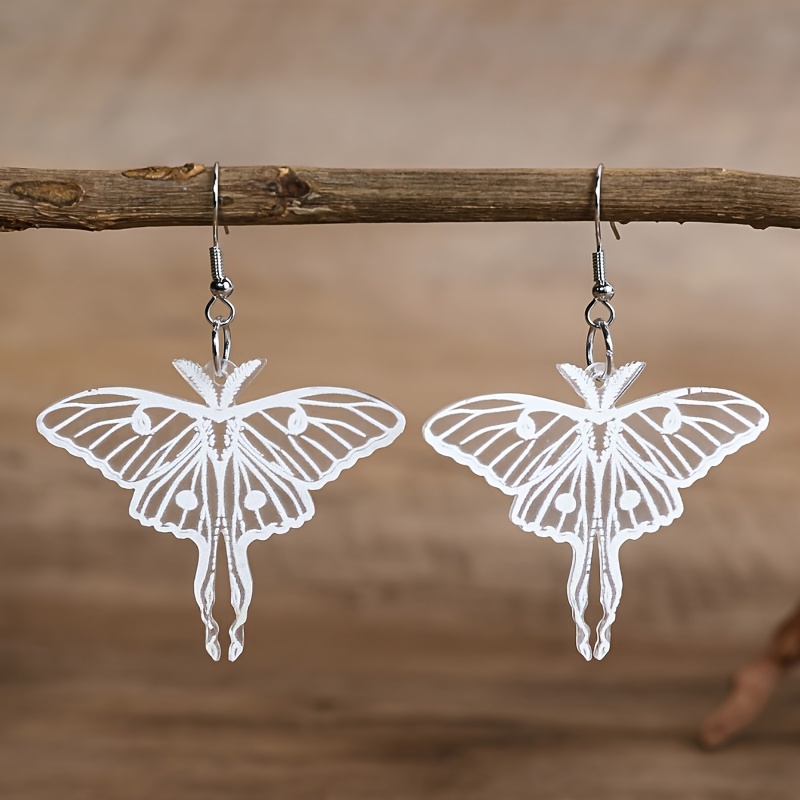 Transparent Acrylic Rectangular Teardrop Butterfly Print Earrings